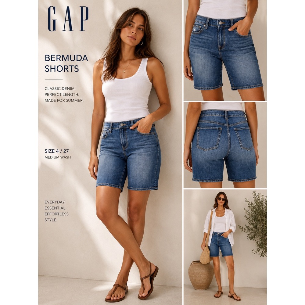 Gap Bermuda Jean Shorts Size 4 Medium Wash Y2K Coastal Casual Denim - Picture 1 of 8